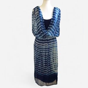 Anthropologie Blue Tie Dye Surplice Midi Dress | Size S